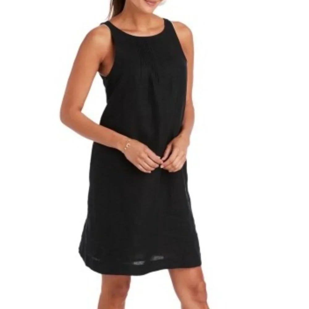 VINEYARD VINES BLACK LINEN COTTON PINTUCK SLEEVELESS CISCO SWING DRESS 4 NWT - Picture 7 of 8